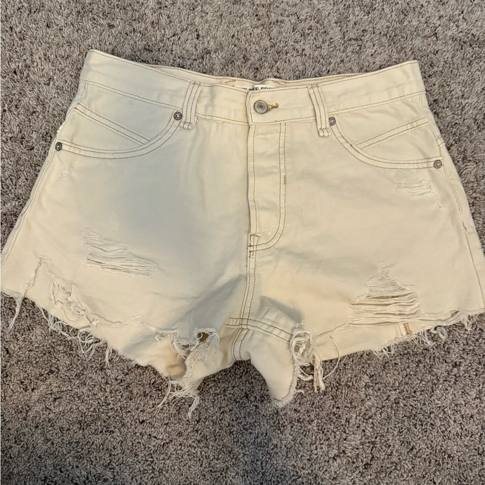 We The Free Cream Distressed Jean Shorts